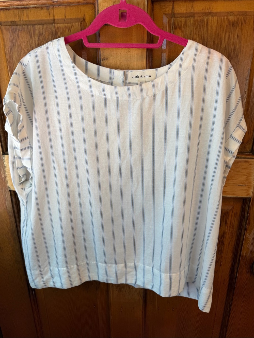 Cloth & Stone; Anthropolgie White and Blue Striped relaxed Cotton Boxy Top XL - Picture 4 of 13